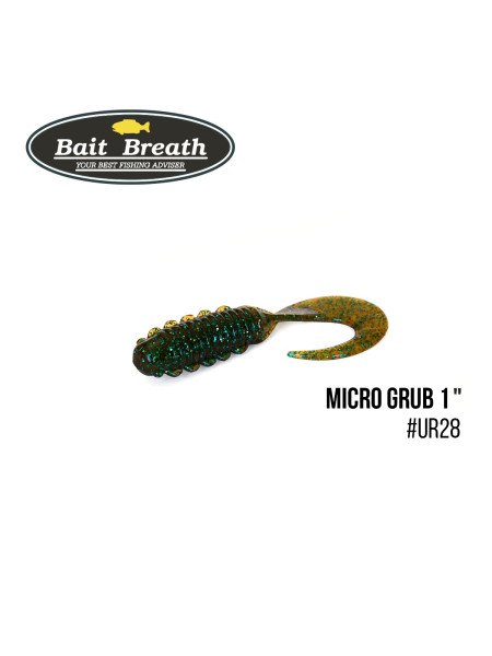 Приманка Bait Breath Micro Grub 1" (15шт.) (Ur28 Motoroil/green)