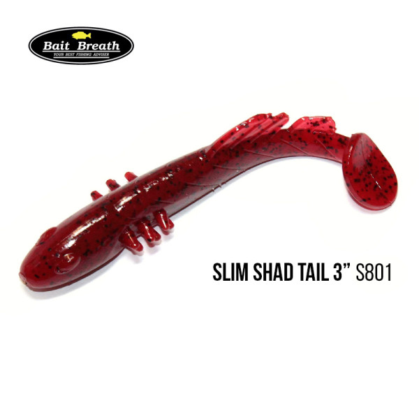 Приманка Bait Breath BeTanCo Shad Tail Slim 3" (8 шт.) (S801 Red／Seed)