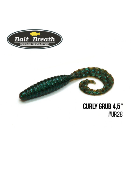 Приманка Bait Breath Curly Grub 4,5" (8шт) (Ur28 Motoroil/green)