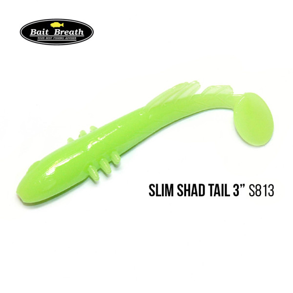 Приманка Bait Breath BeTanCo Shad Tail Slim 3" (8 шт.) (S813 Glow Lime Chart)