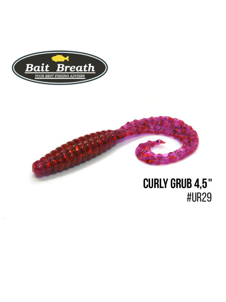 Приманка Bait Breath Curly Grub 4,5" (8шт) (Ur29 Chameleon／Red・seed)