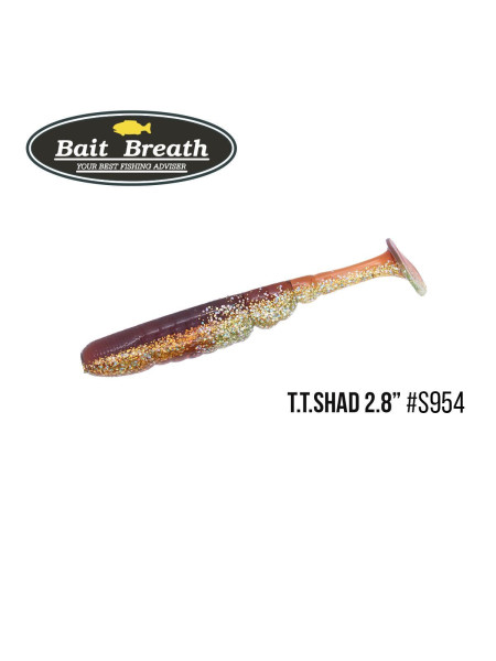 ".Приманка Bait Breath T.T.Shad 2,8" (7 шт) (S954 Shining Shad(Two Tone Color) Motor oil / Champagne Gold)