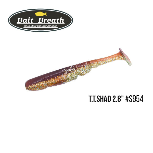 ".Приманка Bait Breath T.T.Shad 2,8" (7 шт) (S954 Shining Shad(Two Tone Color) Motor oil / Champagne Gold)