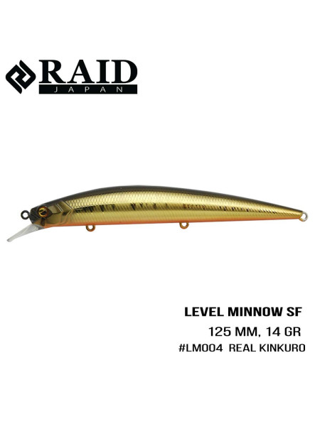 ".Воблер Raid Level Minnow (125mm, 14g) (004 Real Kinkuro)