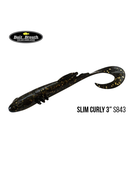 Приманка Bait Breath BeTanCo Slim Curly 3" (8шт) (S843 Black／Gold)