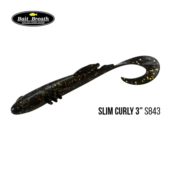 Приманка Bait Breath BeTanCo Slim Curly 3" (8шт) (S843 Black／Gold)