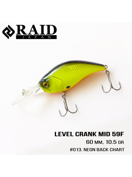 ".Воблер Raid Level Crank Mid (59.5mm, 10.5g) (013 Neon Back Chart)