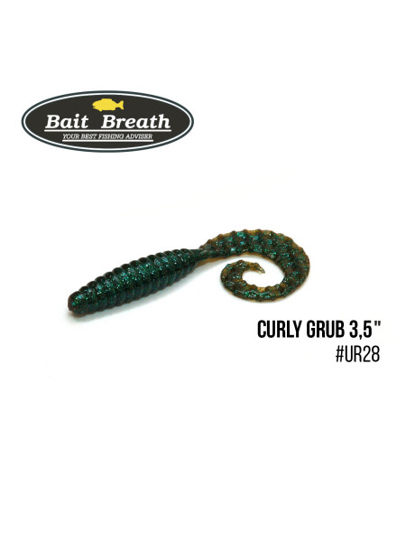 Приманка Bait Breath Curly Grub 3,5" (10шт) (Ur28 Motoroil/green)