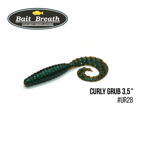 Приманка Bait Breath Curly Grub 3,5" (10шт) (Ur28 Motoroil/green)