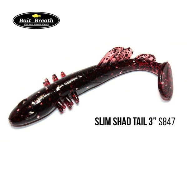".Приманка Bait Breath BeTanCo Shad Tail Slim 3" (8 шт.) (S847 Blood red／Silver)