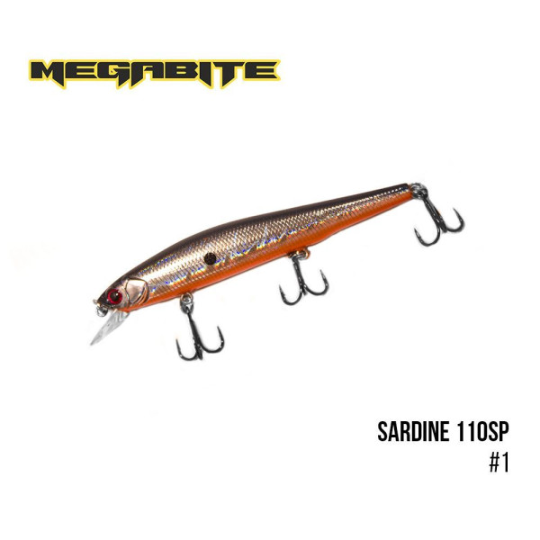 ".Воблер Megabite Sardine 110SP (110 mm, 13.7 g, 1.2 m) (1)