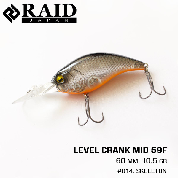 ".Воблер Raid Level Crank Mid (59.5mm, 10.5g) (014 Skeleton)