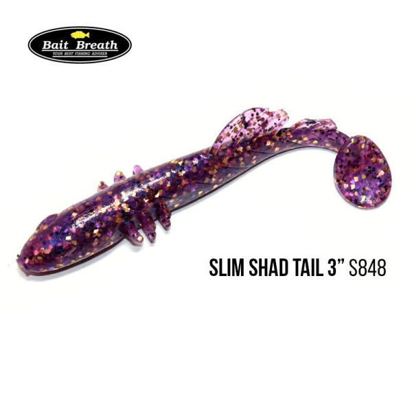 ".Приманка Bait Breath BeTanCo Shad Tail Slim 3" (8 шт.) (S848 Purple PG)