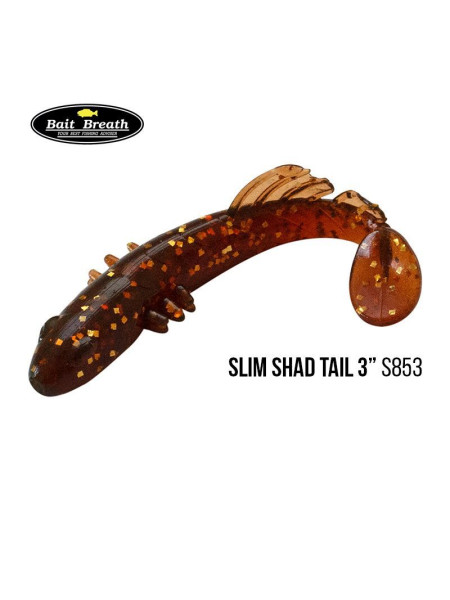 ".Приманка Bait Breath BeTanCo Shad Tail Slim 3" (8 шт.) (S853 Motor oil / Gold)