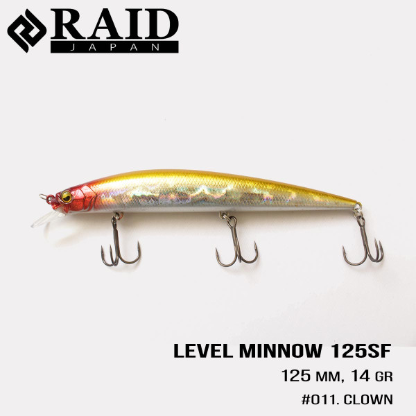 ".Воблер Raid Level Minnow (125mm, 14g) (011 Clown)