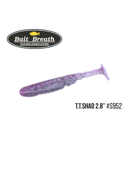 Приманка Bait Breath T.T.Shad 2,8" (7 шт) (S952 Strange Shad(Two Tone Color) purple PG / Black holo shad)