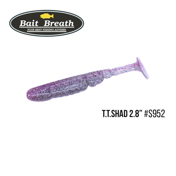 Приманка Bait Breath T.T.Shad 2,8" (7 шт) (S952 Strange Shad(Two Tone Color) purple PG / Black holo shad)