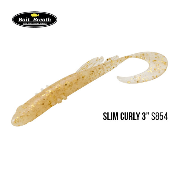 Приманка Bait Breath BeTanCo Slim Curly 3" (8шт) (S854 Parl glow / Gold)