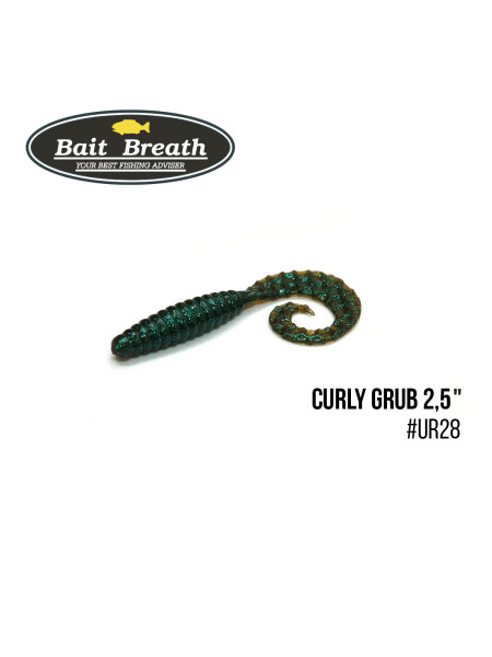 Приманка Bait Breath Curly Grub 2,5" (12шт) (Ur28 Motoroil/green)