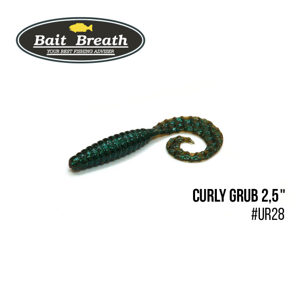 Приманка Bait Breath Curly Grub 2,5" (12шт) (Ur28 Motoroil/green)