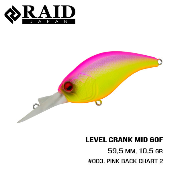 ".Воблер Raid Level Crank Mid (59.5mm, 10.5g) (003 Pink Back Chart 2)