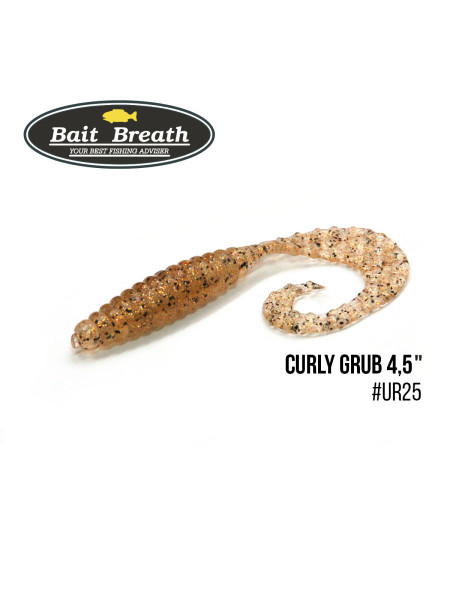 Приманка Bait Breath Curly Grub 4,5" (8шт) (Ur25 Clear/gold*orange*seed)